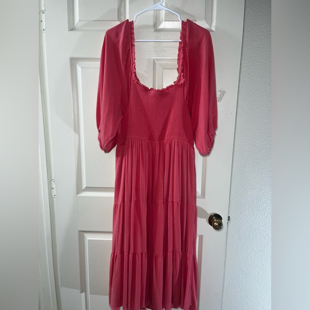 Torrid Pink Midi Dress with Puff Sleeves - Picture 2 of 4